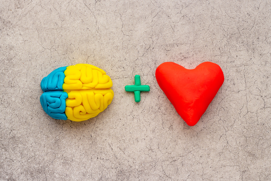 Heart and brain connection. Emotional intelligence concept.